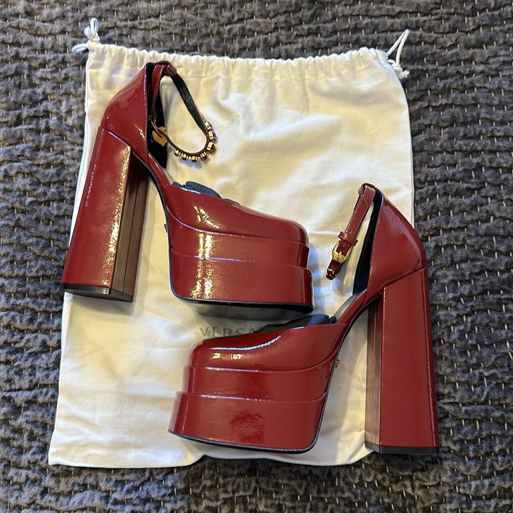 Burn red Versace platforms. Brand new